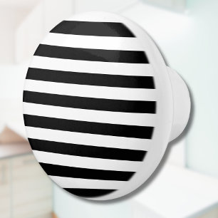 Bouton De Porte En Céramique Vintage Classic rayures noir & blanc