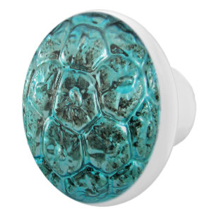 Bouton De Porte En Céramique Vintage de Noël Vintage Verre Turquoise Aqua Jewel