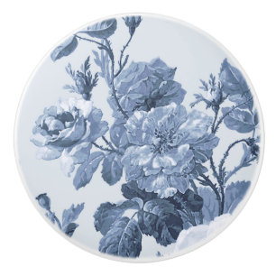 Bouton De Porte En Céramique Vintage Floral Anglais Cottage Dusty Bleu Blanc 2