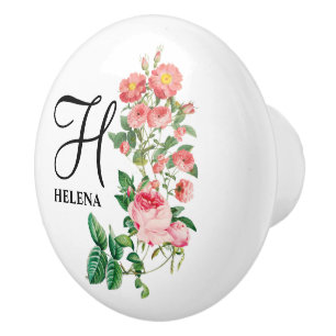 Bouton De Porte En Céramique Vintage Floral Botanique Customisé Monogramme