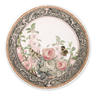 Bouton De Porte En Céramique Vintage Jardin Français Blanc Rose Floral Folio Ce