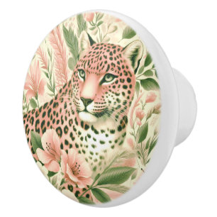 Bouton De Porte En Céramique Vintage léopard de la jungle florale