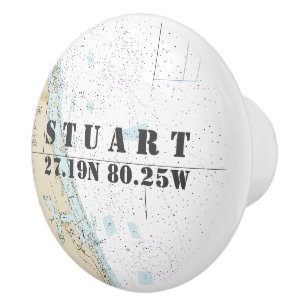 Bouton De Porte En Céramique Vintage Nautique Floride Latitude Longitude Graphi