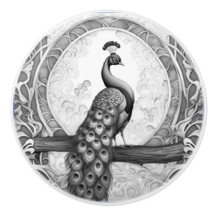 Bouton De Porte En Céramique Vintage Peacock Bird Art Nouveau Art Déco