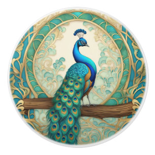 Bouton De Porte En Céramique Vintage Peacock Bird Art Nouveau Art Déco