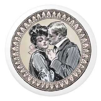 Bouton De Porte En Céramique Vintage Romance Couple : Antique Rose Girly Love
