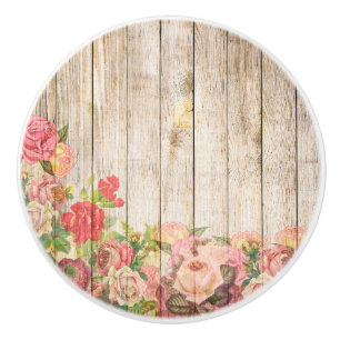 Bouton De Porte En Céramique Vintage Russe Romantique Rose Bois