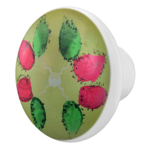 Bouton De Porte En Céramique Vintage verre de Noël Balle verte peint Floral