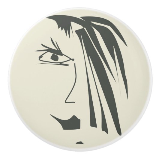 Bouton De Porte En Céramique Visage Abstrait. (Devant)