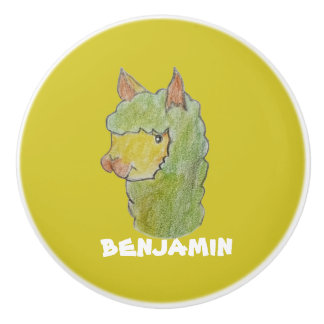 Bouton De Porte En Céramique Visage d'alpaca mignon en art