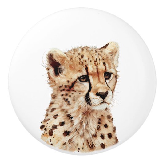 Bouton De Porte En Céramique Visage de Cheetah (Devant)