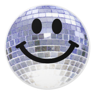 Bouton De Porte En Céramique Visage de Disco Ball Happy