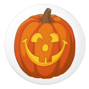 Bouton De Porte En Céramique Visage maladroit heureux de citrouille de