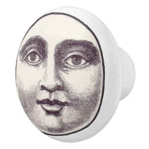 Bouton De Porte En Céramique Visage vintage de la lune de vapeur