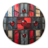 Bouton De Porte En Céramique Vitrail rouge noir look industriel (Devant)