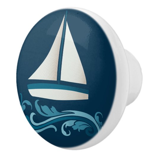 Bouton De Porte En Céramique Voilier Sur Les Vagues (Droite)