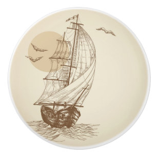 Bouton De Porte En Céramique Voilier vintage