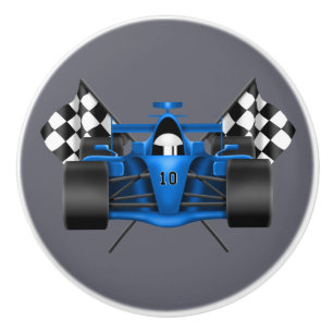 Bouton De Porte En Céramique Voiture de course sportive et drapeaux décors à 