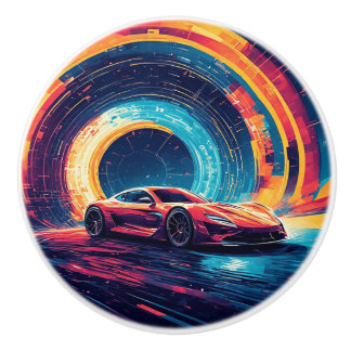 Bouton De Porte En Céramique Voiture de sport vibrante dans un art abstrait dyn