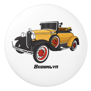 Bouton De Porte En Céramique Voiture jaune classique 1931