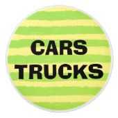 Bouton De Porte En Céramique Voitures Camions Jaune Vert Aquarelle Rayures (Devant)