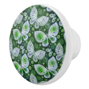 Bouton De Porte En Céramique Voler vers l'extérieur Papillon Paisley Imprimer v