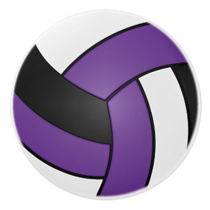 Bouton De Porte En Céramique Volley-ball mauve, noir et blanc