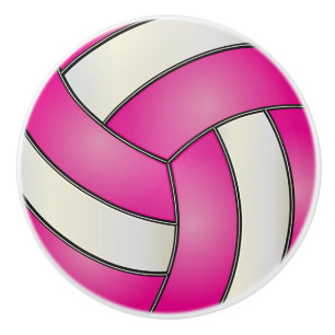 Bouton De Porte En Céramique Volleyball rose et blanc