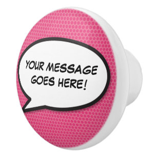 Bouton De Porte En Céramique Votre message bulle de dialogue Fun rétro bande de