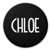 Bouton De Porte En Céramique Votre nom, texte gras blanc | Noir (Devant)