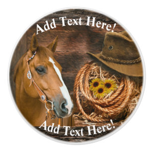 Bouton De Porte En Céramique Western Horse Cowboy Casquette Lasso Tournesols en