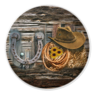 Bouton De Porte En Céramique Western Horseshoe Cowboy Hat Lasso