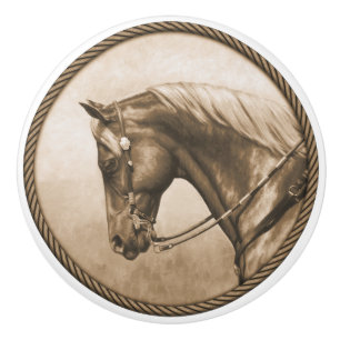 Bouton De Porte En Céramique Western Ranch Horse Vieux Photo Sepia