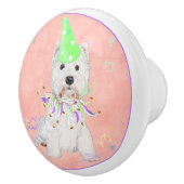 Bouton De Porte En Céramique Westie dans une ambiance de fête (Droite)