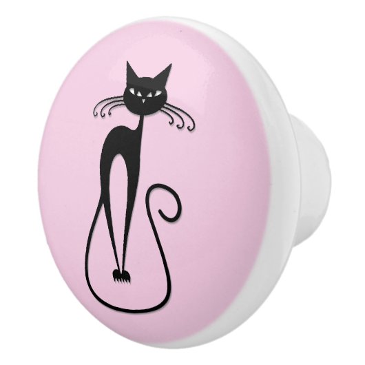Bouton De Porte En Céramique Whimsical Skinny Chat noir rose (Droite)