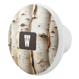 Bouton De Porte En Céramique White Birch Bark Rustic Country