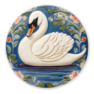 Bouton De Porte En Céramique White Swan European Fold Animal Bird Art
