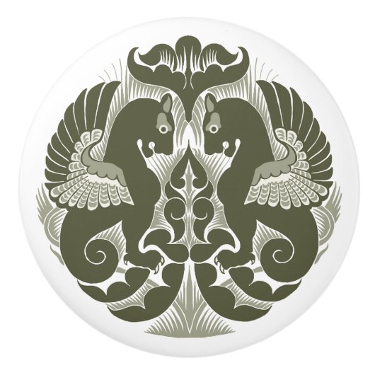 Bouton De Porte En Céramique William De Morgan Green Griffins Ceramic Pull (Devant)