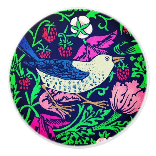 Bouton De Porte En Céramique William Morris Bird & Flower Tile, Navy & Fuchsia (Devant)
