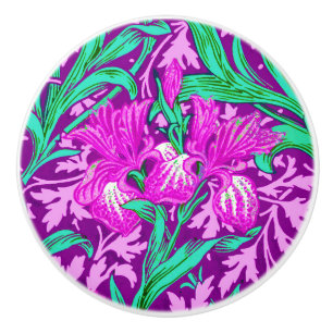 Bouton De Porte En Céramique William Morris Irises, Améthyste Violet