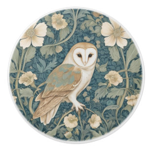 Bouton De Porte En Céramique William Morris style Crème Turquoise droite Barn O