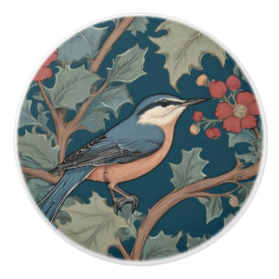 Bouton De Porte En Céramique William Morris style Droite face Nuthatch Bird