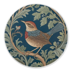 Bouton De Porte En Céramique William Morris style Face gauche Wren Bird