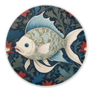 Bouton De Porte En Céramique William Morris style L Fish sous-marin Mer Océan