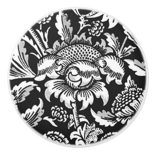 Bouton De Porte En Céramique William Morris Sunflowers, noir, blanc et gris