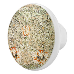 Bouton De Porte En Céramique William * Morris Vintage Botanique Rust Green  