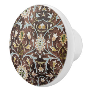 Bouton De Porte En Céramique William Morris Vintage Floral Brown Bleu Vert
