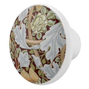 Bouton De Porte En Céramique William Morris Vintage Floral Fleur Blanc Rouge