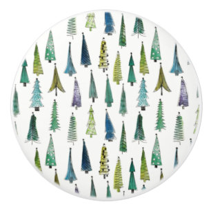 Bouton De Porte En Céramique Winterholiday Evergreen Trees