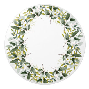 BOUTON DE PORTE EN CÉRAMIQUE WREATH BOTANIQUE VERT BLANC 2 PERSONNALISÉ